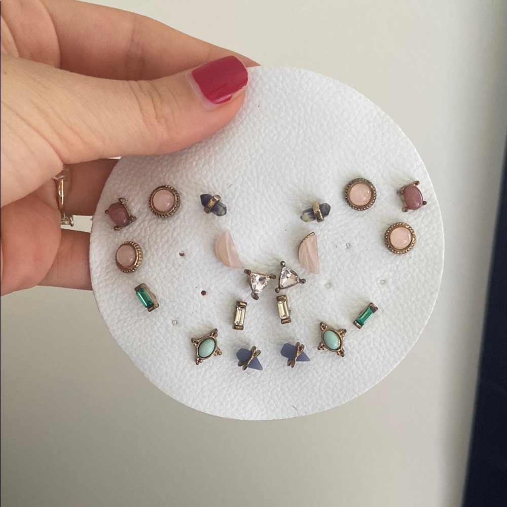 Elegant Multi-Color Gold Stud Earring Set of 10